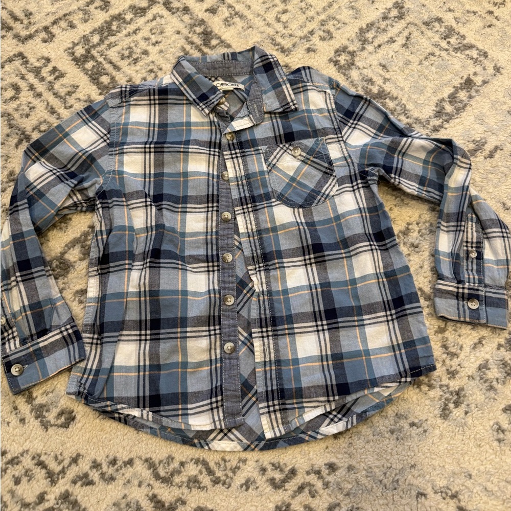 Cherokee Blue and White Plaid Kids Button Down Shirt